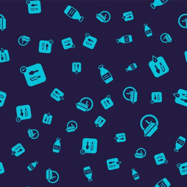 Set Food ordering Cafe and restaurant location Bottle of water and Round the clock delivery on seamless pattern. Vector.