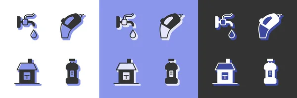 Set Bottle Detergent Water Tap House Portable Vacuum Cleaner Icon — Stockvektor