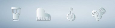 Set African percussion drum Grand piano Banjo and Maracas. Paper art style. Vector.