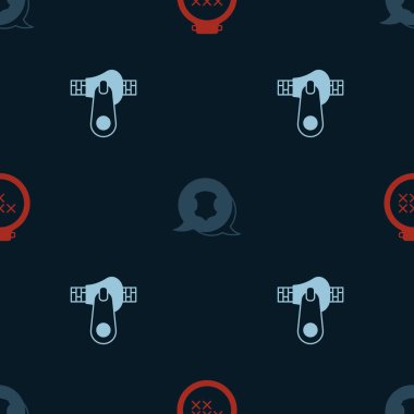 Set Round adjustable embroidery hoop Leather and Zipper on seamless pattern. Vector.