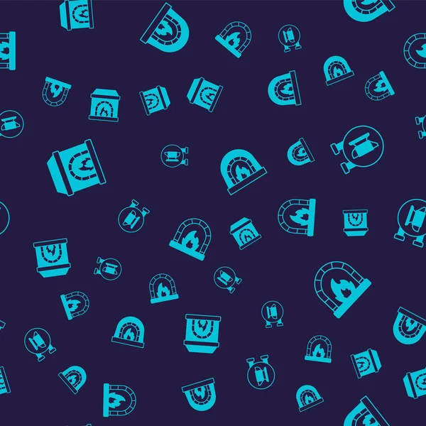 Set Blacksmith oven anvil tool and on seamless pattern. Vector.