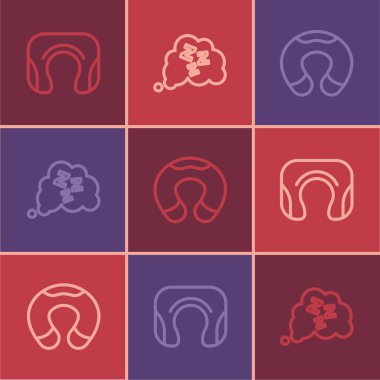 Set line Travel neck pillow and Sleepy icon. Vector.