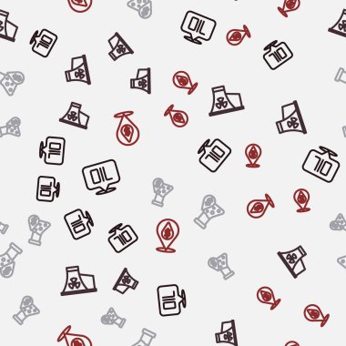 Set line Word oil Nuclear power plant Oil petrol test tube and drop with dollar symbol on seamless pattern. Vector.