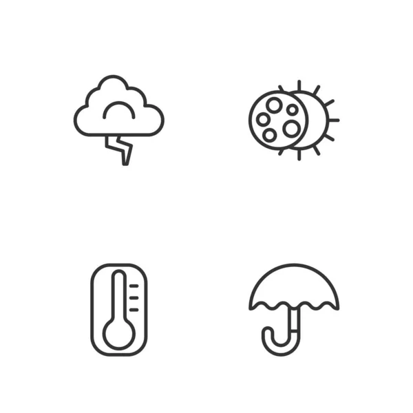 Set Line Umbrella Thermometer Cloud Lightning Eclipse Sun Icon Vector — Stockvektor