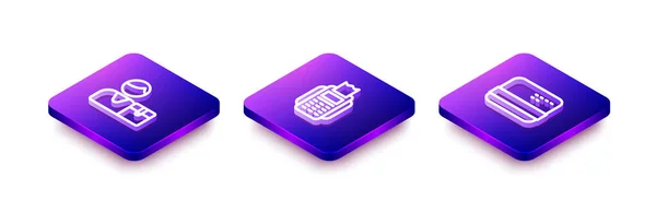 Set Isometric Line Buyer Pos Terminal Credit Card Icon Vector — Vettoriale Stock