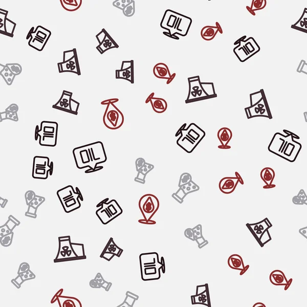 Set line Word oil Nuclear power plant Oil petrol test tube and drop with dollar symbol on seamless pattern. Vector.
