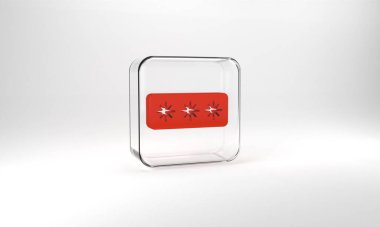 Red Password protection and safety access icon isolated on grey background. Security, safety, protection, privacy concept. Glass square button. 3d illustration 3D render.