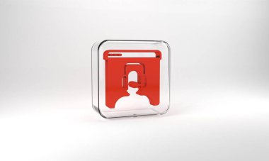 Red Telephone 24 hours support icon isolated on grey background. All-day customer support call-center. Full time call services. Glass square button. 3d illustration 3D render.