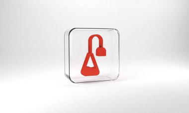 Red Tea bag icon isolated on grey background. Glass square button. 3d illustration 3D render.