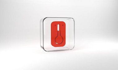 Red Coffee thermometer icon isolated on grey background. Glass square button. 3d illustration 3D render.
