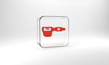 Red Coffee filter holder icon isolated on grey background. Glass square button. 3d illustration 3D render.