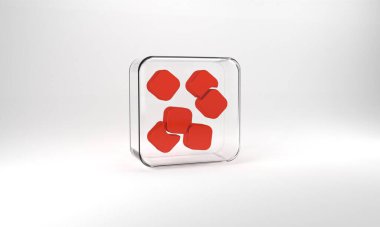 Red Sugar cubes icon isolated on grey background. Sweet, nutritious, tasty. Refined sugar. Glass square button. 3d illustration 3D render.