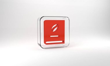 Red Coffee book icon isolated on grey background. Glass square button. 3d illustration 3D render.