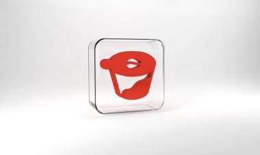 Red Pour over coffee maker icon isolated on grey background. Alternative methods of brewing coffee. Coffee culture. Glass square button. 3d illustration 3D render.