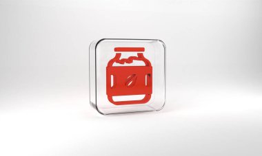 Red Coffee jar bottle icon isolated on grey background. Glass square button. 3d illustration 3D render.