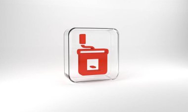 Red Manual coffee grinder icon isolated on grey background. Glass square button. 3d illustration 3D render.