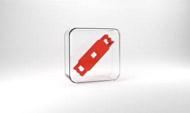 Red Sugar stick packets icon isolated on grey background. Blank individual package for bulk food products as coffee, salt, spices. Glass square button. 3d illustration 3D render.