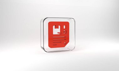 Red Waybill icon isolated on grey background. Glass square button. 3d illustration 3D render.