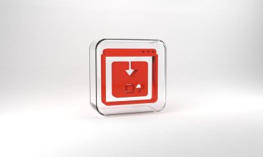 Red Online app delivery tracking icon isolated on grey background. Parcel tracking. Glass square button. 3d illustration 3D render.