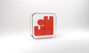 Red Carton cardboard box icon isolated on grey background. Box, package, parcel sign. Delivery and packaging. Glass square button. 3d illustration 3D render.