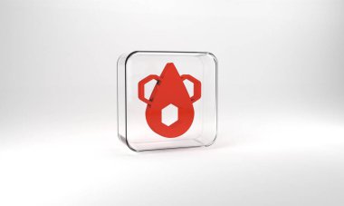 Red Honeycomb icon isolated on grey background. Honey cells symbol. Sweet natural food. Glass square button. 3d illustration 3D render.