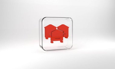 Red Hive for bees icon isolated on grey background. Beehive symbol. Apiary and beekeeping. Sweet natural food. Glass square button. 3d illustration 3D render.
