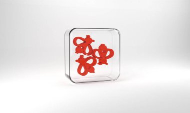 Red Bees icon isolated on grey background. Sweet natural food. Honeybee or apis with wings symbol. Flying insect. Glass square button. 3d illustration 3D render.