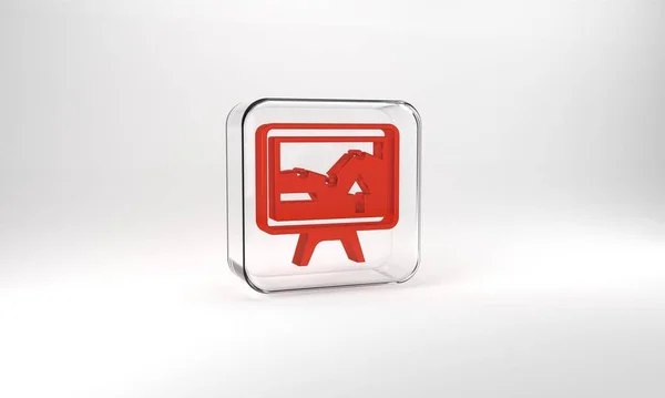 Красный Монитор Компьютера Диаграммой Значок Изолирован Сером Фоне Сообщить Значок — стоковое фото