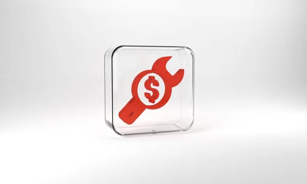 Red Repair Price Icon Isolated Grey Background Dollar Wrench Glass — Stock Photo, Image