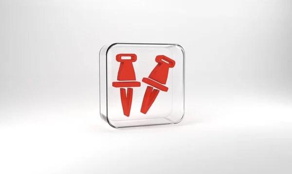 Red Push Pin Icon Isolated Grey Background Thumbtacks Sign Glass — Stockfoto