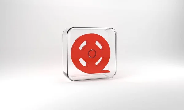 Red Film Reel Icon Isolated Grey Background Glass Square Button — Fotografia de Stock
