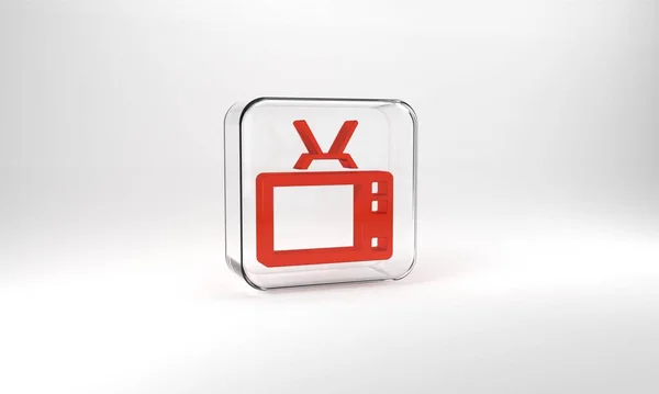 Red Retro Icon Isolated Grey Background Television Sign Glass Square —  Fotos de Stock