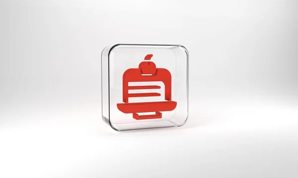 Red Piece Cake Icon Isolated Grey Background Happy Birthday Glass — Stock Photo, Image
