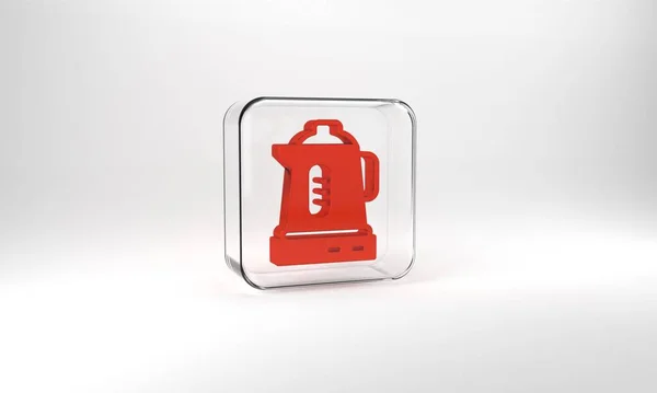 Red Electric Kettle Icon Isolated Grey Background Teapot Icon Glass — Photo