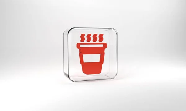 Red Coffee Cup Icon Isolated Grey Background Glass Square Button —  Fotos de Stock