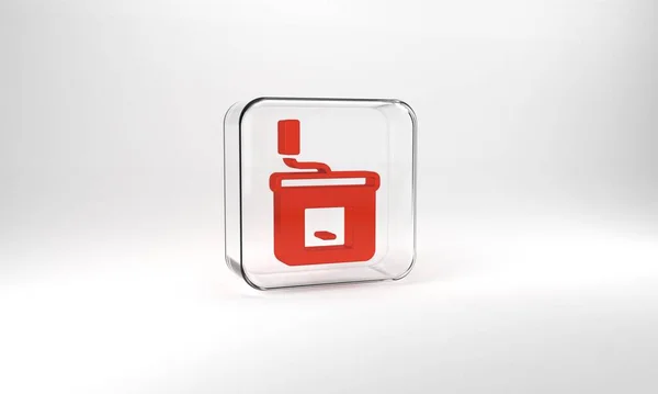 Red Manual Coffee Grinder Icon Isolated Grey Background Glass Square — 스톡 사진
