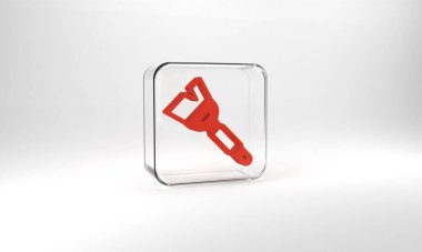 Red Beekeeping brush icon isolated on grey background. Tool of the beekeeper. Glass square button. 3d illustration 3D render.