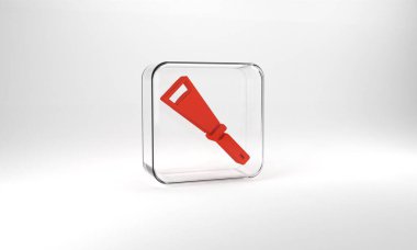 Red Beekeeping uncapping knife icon isolated on grey background. Tool of the beekeeper. Glass square button. 3d illustration 3D render.