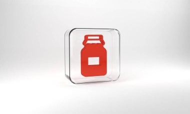 Red Jar of honey icon isolated on grey background. Food bank. Sweet natural food symbol. Glass square button. 3d illustration 3D render.