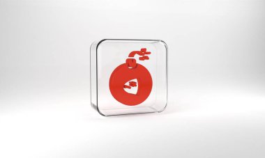 Red Bomb ready to explode icon isolated on grey background. Glass square button. 3d illustration 3D render.
