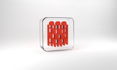 Red Fishing net pattern icon isolated on grey background. Fishing tackle. Glass square button. 3d illustration 3D render.