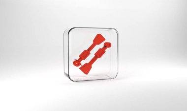 Red Oars or paddles boat icon isolated on grey background. Glass square button. 3d illustration 3D render.