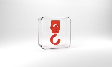 Red Spring scale icon isolated on grey background. Balance for weighing. Determination of weight. Glass square button. 3d illustration 3D render.