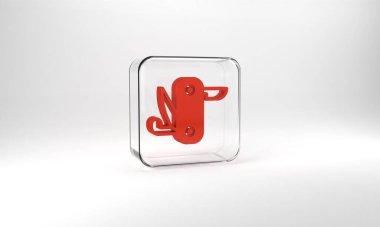 Red Swiss army knife icon isolated on grey background. Multi-tool, multipurpose penknife. Multifunctional tool. Glass square button. 3d illustration 3D render.