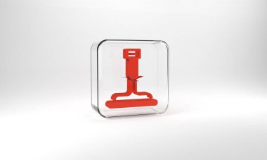 Red Cleaning service with of rubber cleaner for windows icon isolated on grey background. Squeegee, scraper, wiper. Glass square button. 3d illustration 3D render.