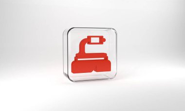 Red Brush for cleaning icon isolated on grey background. Cleaning service concept. Glass square button. 3d illustration 3D render.