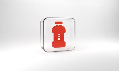 Red Plastic bottle for laundry detergent, bleach, dishwashing liquid or another cleaning agent icon isolated on grey background. Glass square button. 3d illustration 3D render.