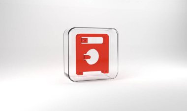 Red Washer icon isolated on grey background. Washing machine icon. Clothes washer - laundry machine. Home appliance symbol. Glass square button. 3d illustration 3D render.