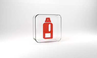 Red Plastic bottle for laundry detergent, bleach, dishwashing liquid or another cleaning agent icon isolated on grey background. Glass square button. 3d illustration 3D render.