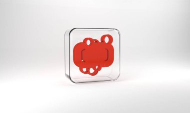 Red Bar of soap icon isolated on grey background. Soap bar with bubbles. Glass square button. 3d illustration 3D render.